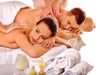 Obraz na płótnie Canvas Loving couple getting massage in spa . Isolated.