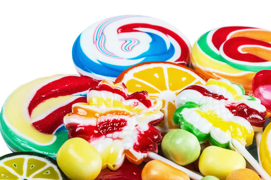 multicolored lollipops, candy and chewing gum