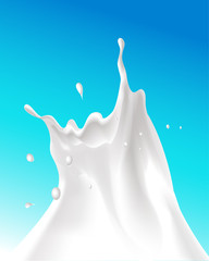 Obraz na płótnie Canvas splash of milk on blue background, vertical design - vector illustration
