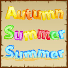 Words summer and autumn, the colored letters