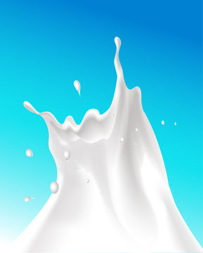 splash of milk on blue background, vertical design - vector illustration
