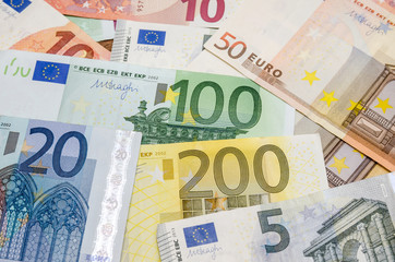 euro banknotes stacked by value