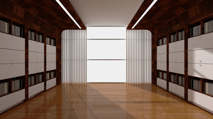 3d rendering interior. Blank interior with white walls, oak floor. fitted wardrobe