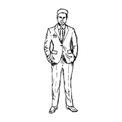 illustration vector doodle hand drawn of sketch portrait of smiling businessman isolated
