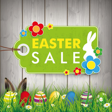 Eggs Easter Sale Price Sticker Wood Grass