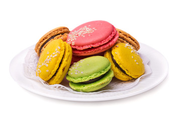 French colorful macaroons isolated on white background