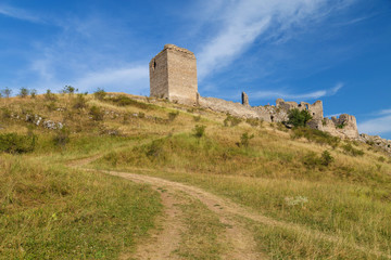 Fototapeta na wymiar View of Trascau Fortress (Torockovar in Hungarian) ruins in Coltesti village, Romania