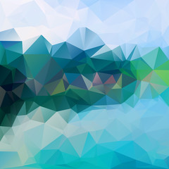 Polygonal mosaic background in blue, green and white colors.