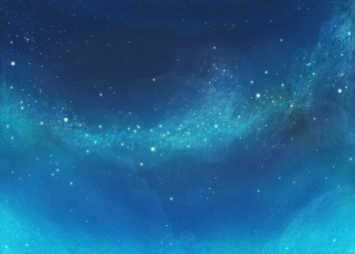 青いグラデーションの幻想的で美しい星空の背景素材