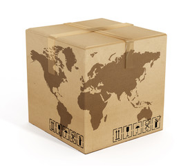 Earth map on cardboard box