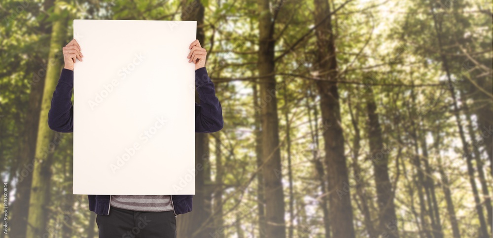 Poster composite image of man showing billboard in front of face