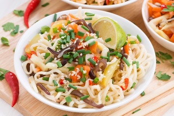 noodles with vegetables, close-up, top view