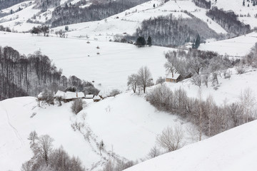 Winter landscape of the romanian village