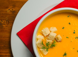 Vegetable potage served in a white bowl