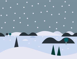 Seamless Cartoon Nature Snowy Landscape, Vector Illustration
