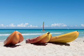 Kayaks on ocean beach