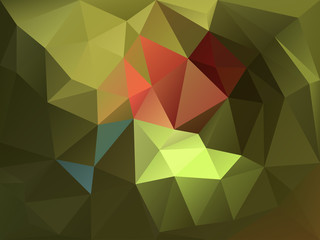 Polygonal mosaic background in green, yellow, brown and pink col