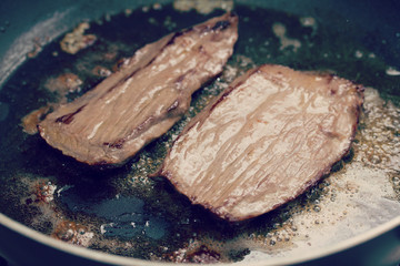 frying beef on butter
