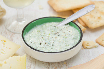 sauce on dish with cookies and bread