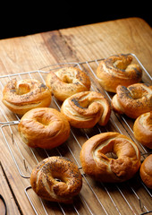 Variety of traditional New York style bagels with seeds