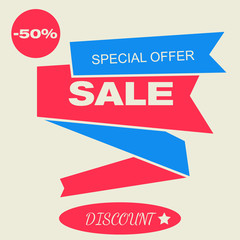 Sale banner in flat style. Special offer. Vector illustration, e