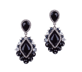 Pair of black luxury jewelry earrings isolated on white