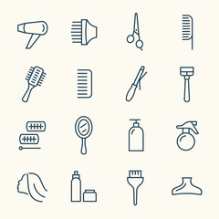 Hairdressing line icon set