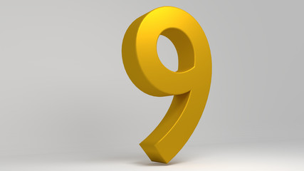 Golden 3D number. Lights and shadows. Rendered illustration.