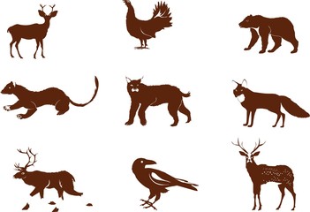 Vector animals silhouettes set. Isolated on white.
