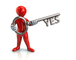 Red man and silver key with yes