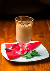 Dessert, chocolate mousse, glass, delicious
