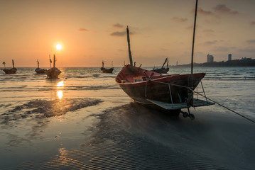 fishing boat Sunset seaside Thailand.