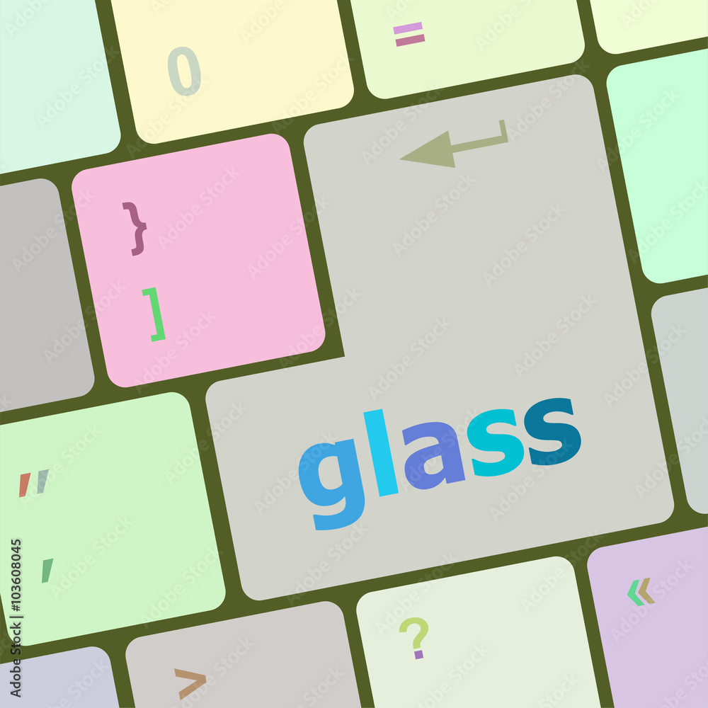 Poster glass word on keyboard key, notebook computer button vector illustration