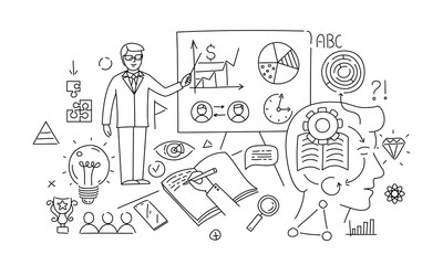 Line style design concept of business training and learning.