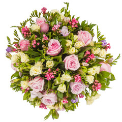 Bouquet of flowers top view isolated on white