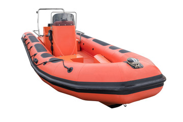 red inflatable boat isolated on white background