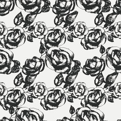 Vintage black and white rose pattern