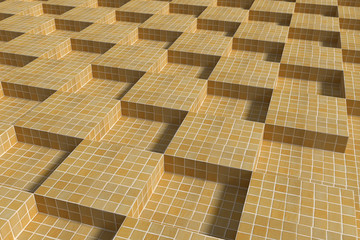 Tiled glazed floor made of volume yellow cubes