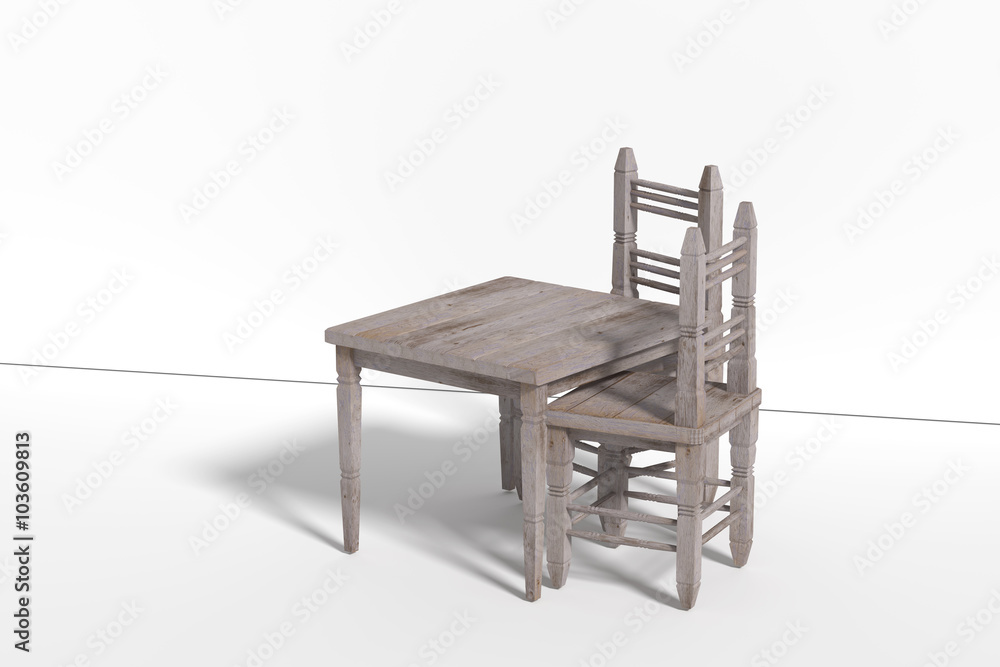 Wall mural Table and two chairs casting shadow on white floor