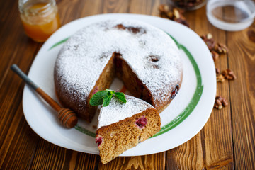 sweet honey cake with cherries 