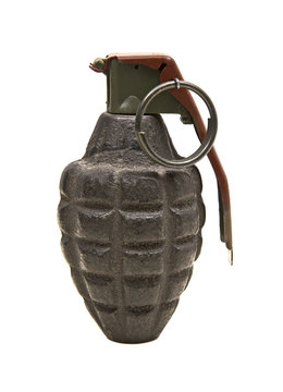 Armed grenade isolated on white