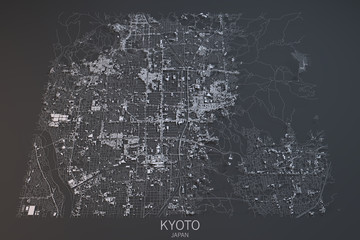 Fototapeta premium Kyoto mappa, vista satellitare, Giappone,