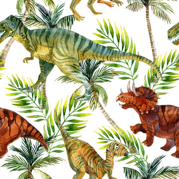 Dinosaur watercolor seamless pattern