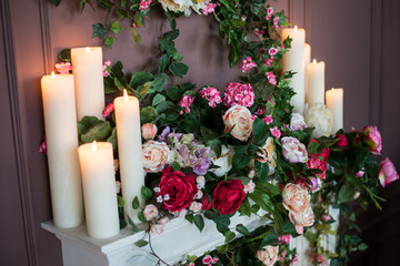 fireplace in the flowers burgundy interior