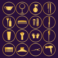 Hairdressing related symbol. Vector set of accessories for hair.