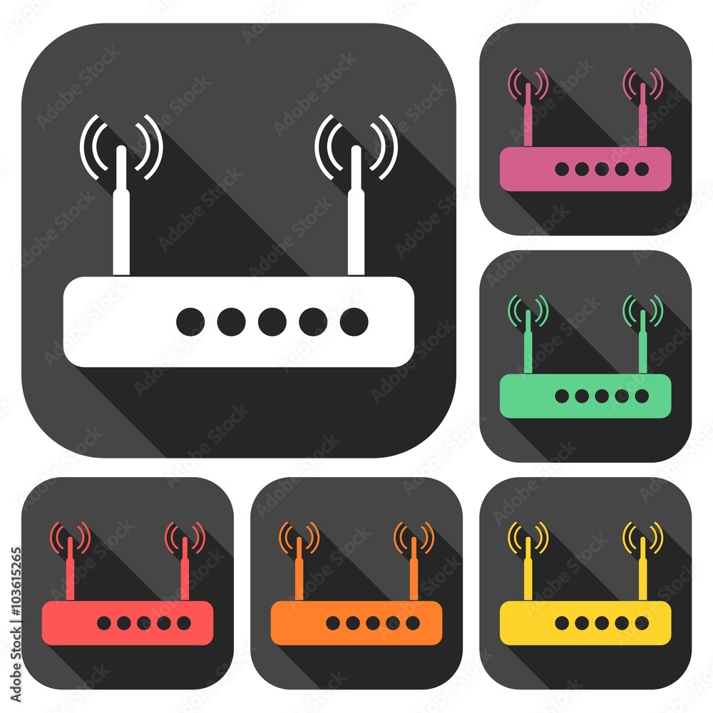 Poster router icons set with long shadow