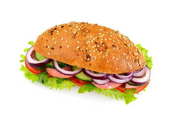 Healthy eating: Fresh sandwich with lettuce, tomato and onion.