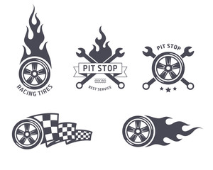 Racing tires and service vector emblems