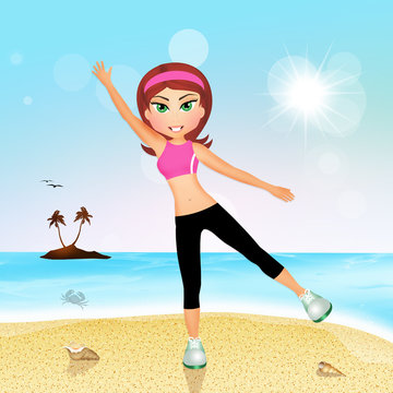 girl doing exercize on the beach