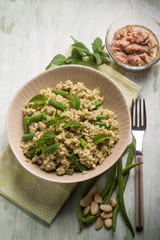 cold rice salad with tuna greenbeans almond and mint